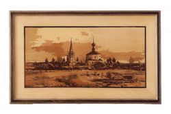Country landscape Vintage home decor rustic style marquetry inlay framed picture wall art panel home decor eco gift wood