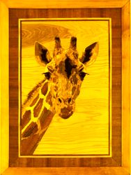 Giraffe wildlife wood mosaic africa wild nature eco gift inlay framed panel wall hanging home decor art wood decor ready