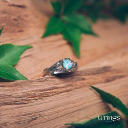 Dainty Moonstone Tree Branch Engagement Ring Silver Nature inspired Twisted Twig with June Birthstone Moon Stone