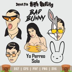 Bad Bunny Face, Bad Bunny svg, El Conejo Malo, Yo Perreo Sola, SVG, PNG, Instant Download