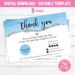 Thank You Business Cards - Digital Download - Editable Template - Printable thank you card