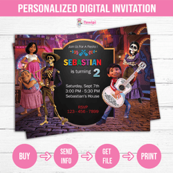 Coco printable birthday invitation - Coco Personalized invitation