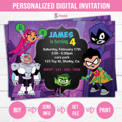 Teen Titans printable birthday invitation - Teen Titans Personalized invitation