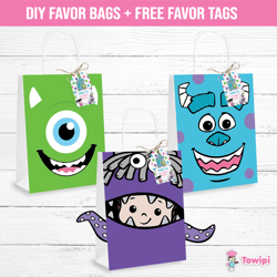 Monster Inc. printable favor bags - Monster Inc. DIY favor bags - Monster Inc. favor bags - Digital product