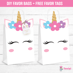 Unicorn printable favor bags - Unicorn DIY favor bags - Unicorn favor bags - Digital product