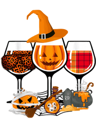 Scary Leopard Pumpkin Witch Plaid Wine Glass Halloween 98