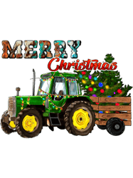 Merry Christmas Farm Green Tractor Christmas Tree Farmer-687