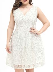 Women Plus Size Lace Dress Sleeveless High Waist Elegant Party Evening White Dress