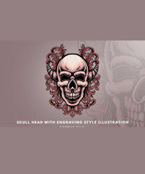 Skull Head with Engraving Style Illustration