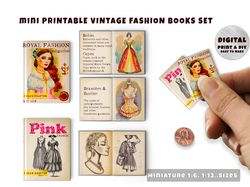 2 Vintage Fashion Books with pages Printable (1:6, 1:12)