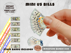 Mini Money US Dollars Bills Play Money Printable (1:6, 1:12)