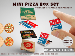 Mini Pizza Box set with Pizza Printable (1:6, 1:12)