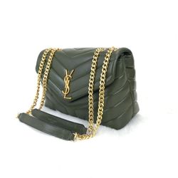 Yves Saint Laurent Loulou Small in Quilted Leather - Green