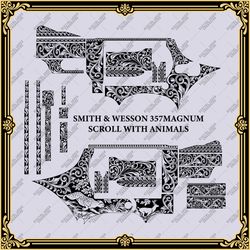 Laser Engraving Firearms Vector Design SMITH-&-WESSON-357MAGNUM-"SCROLL-WITH-ANIMALS"