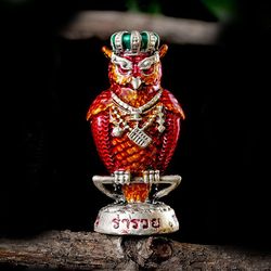 Amulet for Lucky Owl Magic Talisman (Nok Tuet Tue, Amulet) Nok Terd Ter Chao Sap Rattikan, LP Maen, Samnaksong khao chan