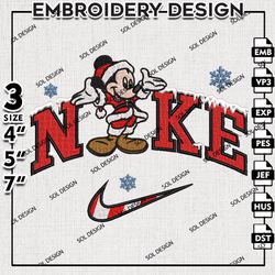 Nike Cheering Mickey Santa Embroidery Files, Merry Christmas Embroidery Design, Disney Machine Embroidery Design