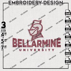 NCAA Bellarmine Knights Embroidery Files, NCAA Bellarmine Uni Embroidery Design, NCAA 3 sizes Machine Emb Files