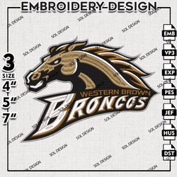 Western Michigan Broncos Mascot Logo Embroidery File, NCAA Team Embroidery Design, NCAA 3 sizes Machine Emb File