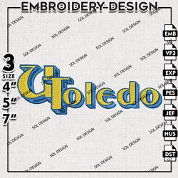 Toledo Rockets Word Logo Embroidery File, NCAA Toledo Rockets Embroidery Design, NCAA 3 sizes Machine Emb File
