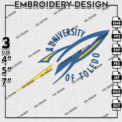 Toledo Rockets Ncaa Logo Embroidery File, NCAA Toledo Rockets Team Embroidery Design, NCAA 3 sizes Machine Emb File