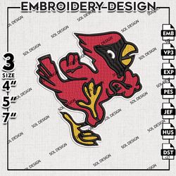 NCAA Ball State Logo Embroidery File, NCAA Ball State Cardinals Mascot Logo Embroidery Design, 3 sizes Machine Emb Files