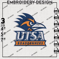 UTSA Roadrunners embroidery Files, UTSA Roadrunners machine embroidery design, Ncaa Roadrunners, NCAA logo embroidery