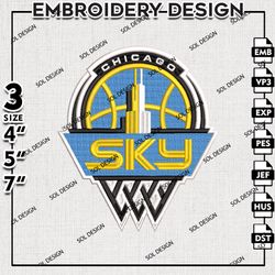 Chicago Sky embroidery Designs, Chicago Sky Logo Machine embroidery files , WNBA Logo, Machine Embroidery Designs