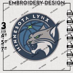 Minnesota Lynx embroidery Designs, WNBA Minnesota Lynx Logo Machine embroidery files , WNBA Logo, Embroidery Designs