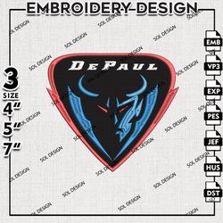 Ncaa DePaul Blue Demons embroidery Designs Files, DePaul Blue Demons machine embroidery, Ncaa Logo, NCAA embroidery
