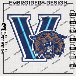 Villanova Wildcats embroidery Designs, Ncaa Villanova Wildcats machine embroidery, Ncaa, NCAA Logo embroidery Files