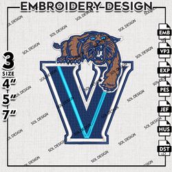 Villanova Wildcats embroidery Designs, Ncaa Villanova Wildcats machine embroidery, NCAA Logo embroidery Files