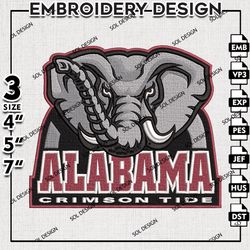 Alabama Crimson Tide embroidery designs, Alabama Crimson Tide Machine embroidery, Ncaa Tide embroidery, NCAA embroidery
