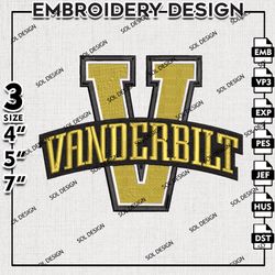 Vanderbilt Commodores embroidery design, Vanderbilt Commodores embroidery, Vanderbilt embroidery, NCAA embroidery
