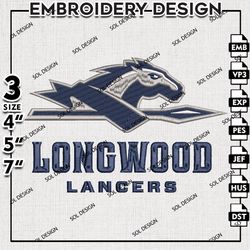 Longwood Lancers Embroidery Designs, NCAA Longwood Lancers Logo Embroidered, Longwood Lancers machine Embroidery Designs