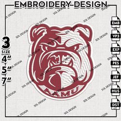 Alabama A&M Bulldogs Embroidery Design, AAMU Bulldogs Logo, Alabama A&M Bulldogs machine Embroidery Design Files