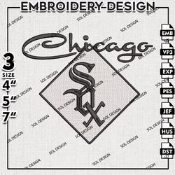 Chicago White Sox Embroidery Design, MLB Chicago White Sox Logo Design, MLB Embroidery, machine Embroidery Design