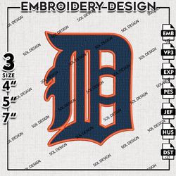 MLB Detroit Tigers Embroidery Design, MLB Logo Embroidery Files, MLB Detroit Tigers Embroidery, Machine Embroidery