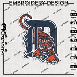 MLB Detroit Tigers Embroidery Design, MLB Logo Embroidery, MLB Detroit Tigers Embroidery Files, Machine Embroidery