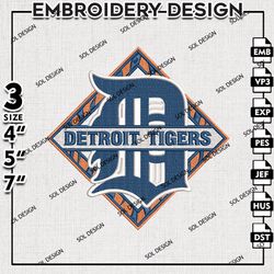 MLB Detroit Tigers Embroidery Design, MLB Logo Embroidery, MLB Detroit Tigers Embroidery, Machine Embroidery Files