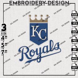 MLB Kansas City Royals Embroidery Design, MLB Logo Embroidery, MLB Kansas City Royals Embroidery, Machine Embroidery