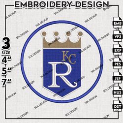 MLB Kansas City Royals Embroidery Design, MLB Embroidery, MLB Kansas City Royals Logo Embroidery, Machine Embroidery