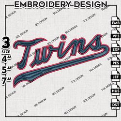 MLB Minnesota Twins Embroidery Design, MLB Logo Embroidery, MLB Minnesota Twins Embroidery, Machine Embroidery Files