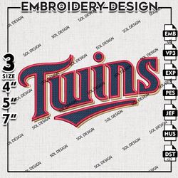 MLB Minnesota Twins Embroidery Design, MLB Embroidery, MLB Minnesota Twins Logo Embroidery, Machine Embroidery Files