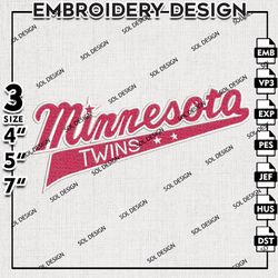 MLB Minnesota Twins Embroidery Design, MLB Embroidery Design, MLB Minnesota Twins Embroidery, Machine Embroidery Files