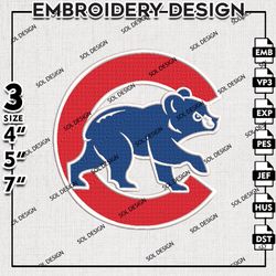 MLB Chicago Cubs Embroidery Design , MLB Embroidery, MLB Chicago Cubs Logo Embroidery, Machine Embroidery Design Files