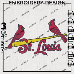 MLB St. Louis Word Mascot Embroidery Design, MLB Embroidery, MLB St. Louis Cardinals Machine Embroidery Design