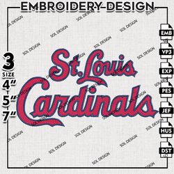 MLB St. Louis Word Writing Embroidery Design, MLB Embroidery, MLB St. Louis Cardinals Machine Embroidery Design