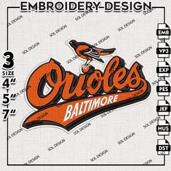 MLB Baltimore Orioles Team Logo Embroidery Design, MLB Embroidery, MLB Baltimore Orioles Machine Embroidery Design