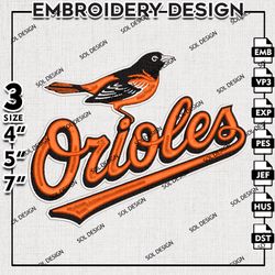MLB Baltimore Orioles Writing Logo Embroidery Design, MLB Embroidery, MLB Baltimore Orioles Machine Embroidery Design