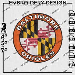 MLB Baltimore Orioles Round Logo Embroidery Design, MLB Embroidery, MLB Baltimore Orioles Machine Embroidery Design